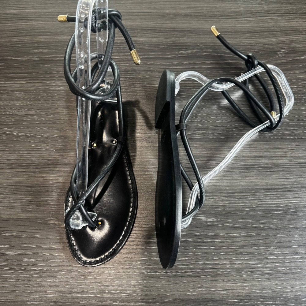 Amanu Studio Black Leather Lace Up Gladiator Sandals Made in Italy Size 39 Flat